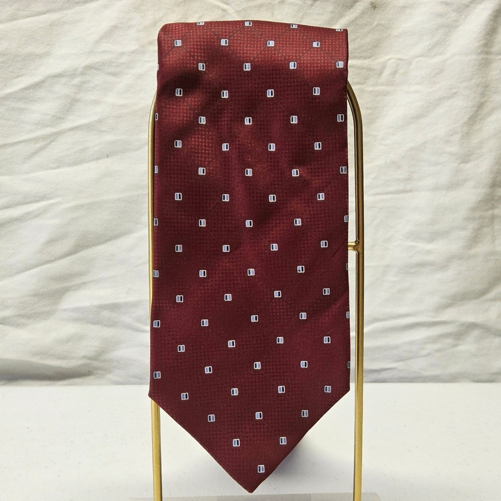 Frangi Silk Necktie Mens Burgundy Red Geometric Square Made in‎ Italy